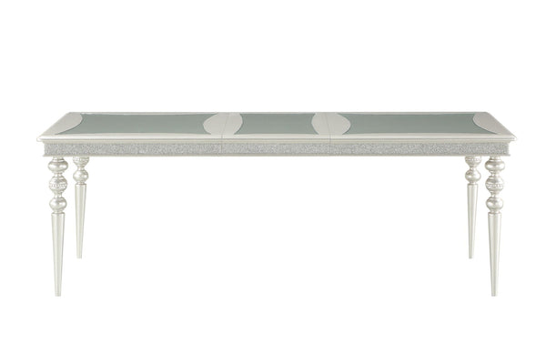 Silver Maverick Dining Table with Wood Top and Mirrored Inserts, photo 2 of 4