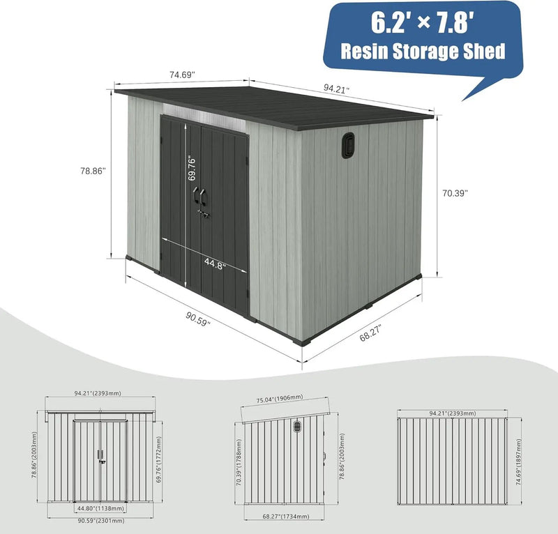 6x8FT Outdoor Resin Storage Shed with Transparent Windows & Louvered Vents by HouseOfZazla