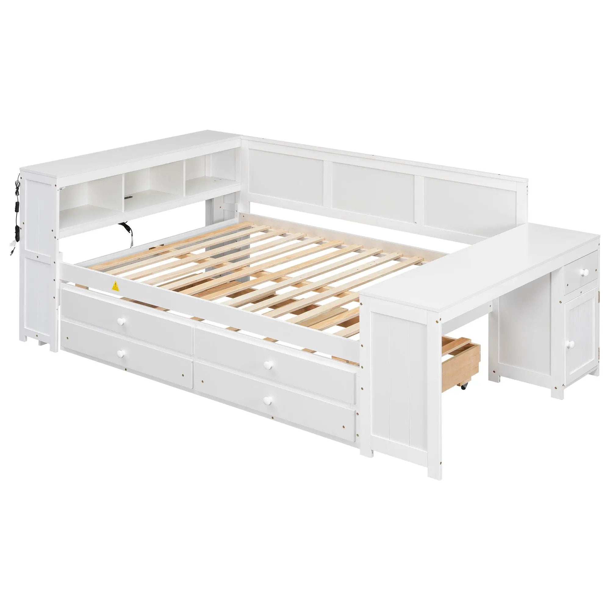 Daybed With Storage Shelves, Drawers, Trundle, Charging Station, LED Light, Desk And Cabinet by HouseOfZazla