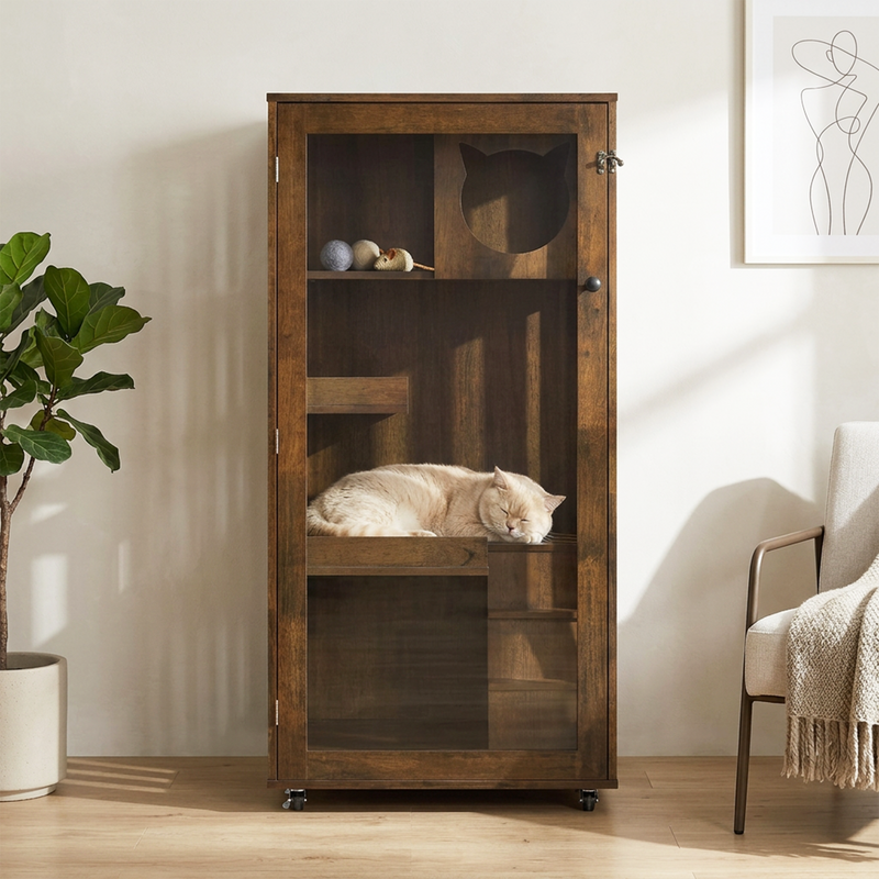 Basia Indoor Rubber Wood Cat Cabinet by HouseOfZazla