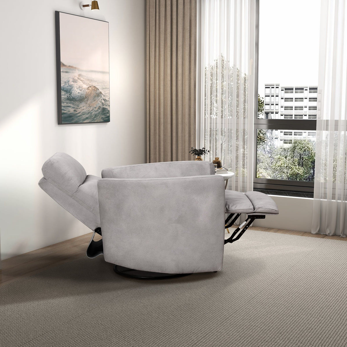Swivel Glider Suede Recliner Chair with Infinite Reclining - Latte, photo 8 of 13