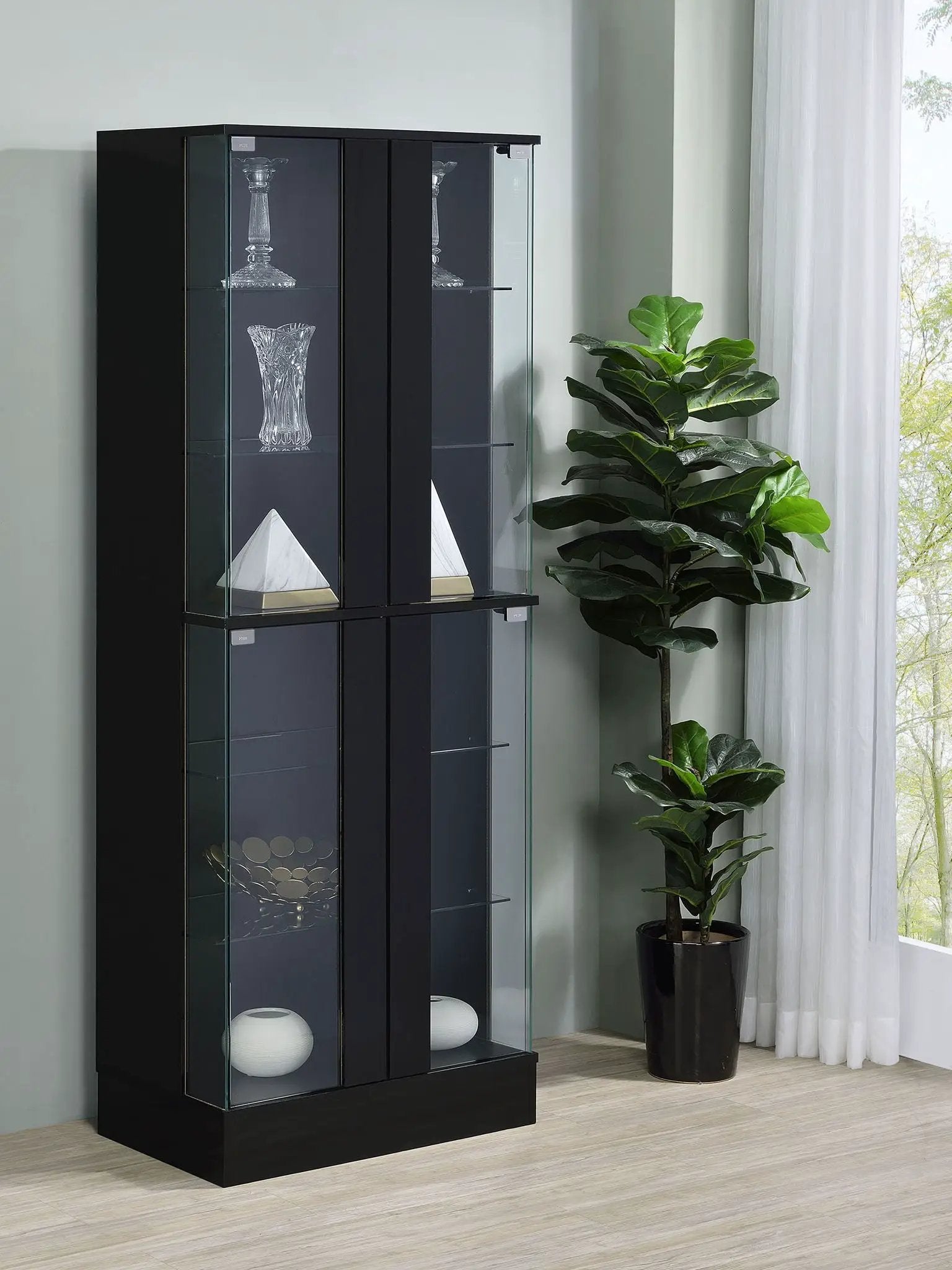 Cabra 4-door LED Curio Display Cabinet Black High Gloss by Unique Piece Furniture