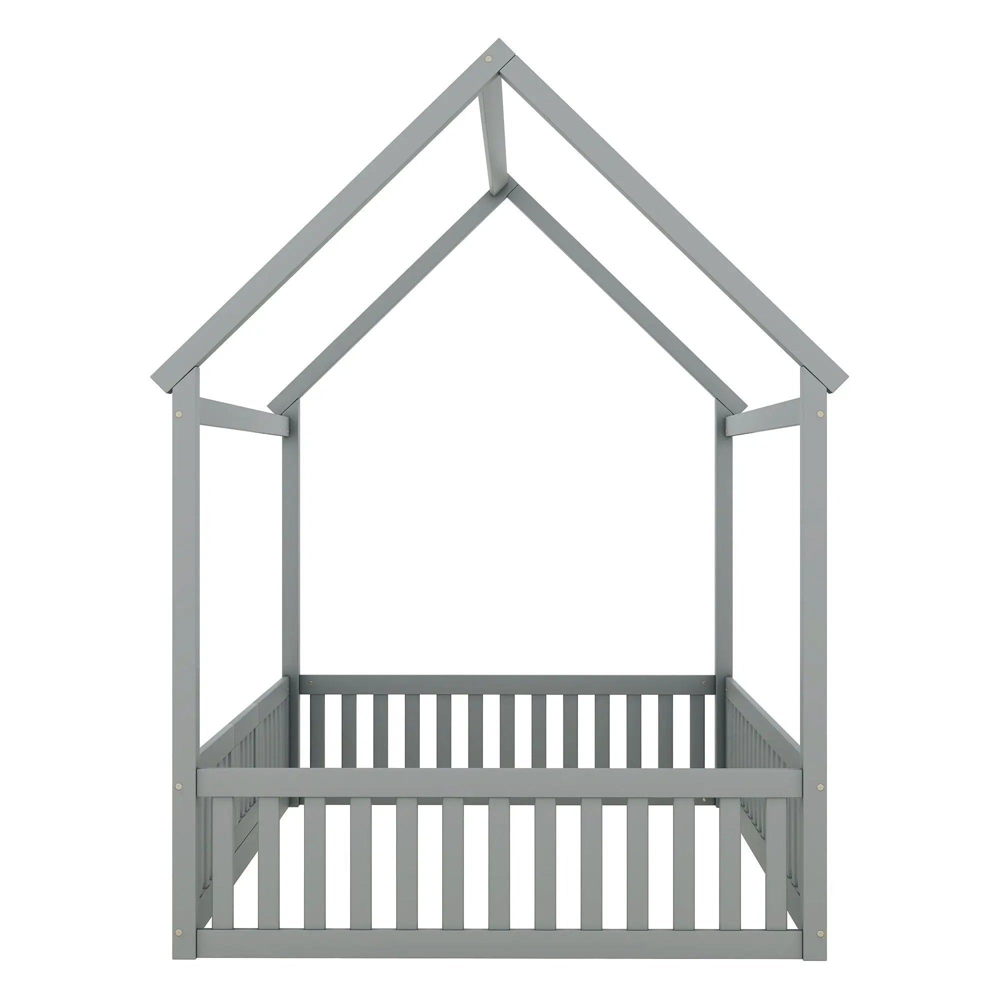 Wood House Bed With Fence And Door by HouseOfZazla