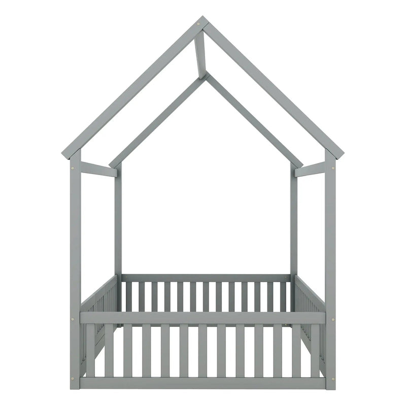 Wood House Bed With Fence And Door by HouseOfZazla