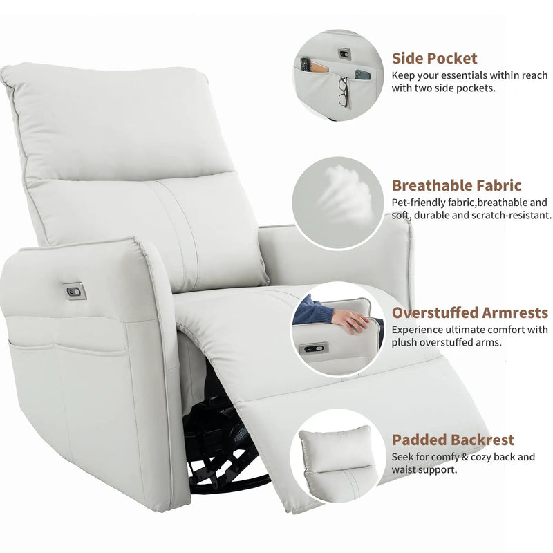 29.92" 270 Power Swivel Rocker Recliner Chair, Electric Glider Reclining Sofa With USB Ports, Power Swivel Glider, Rocking Chair Nursery Recliners For Living Room Bedroom by Unique Piece Furniture