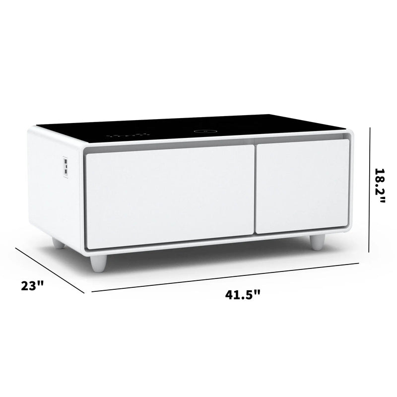Modern Smart Coffee Table With Built-In Fridge - tooth Speaker, Wireless Charging, Touch Control Panel, USB Interface, Outlet Protection, Atmosphere Light by HouseOfZazla