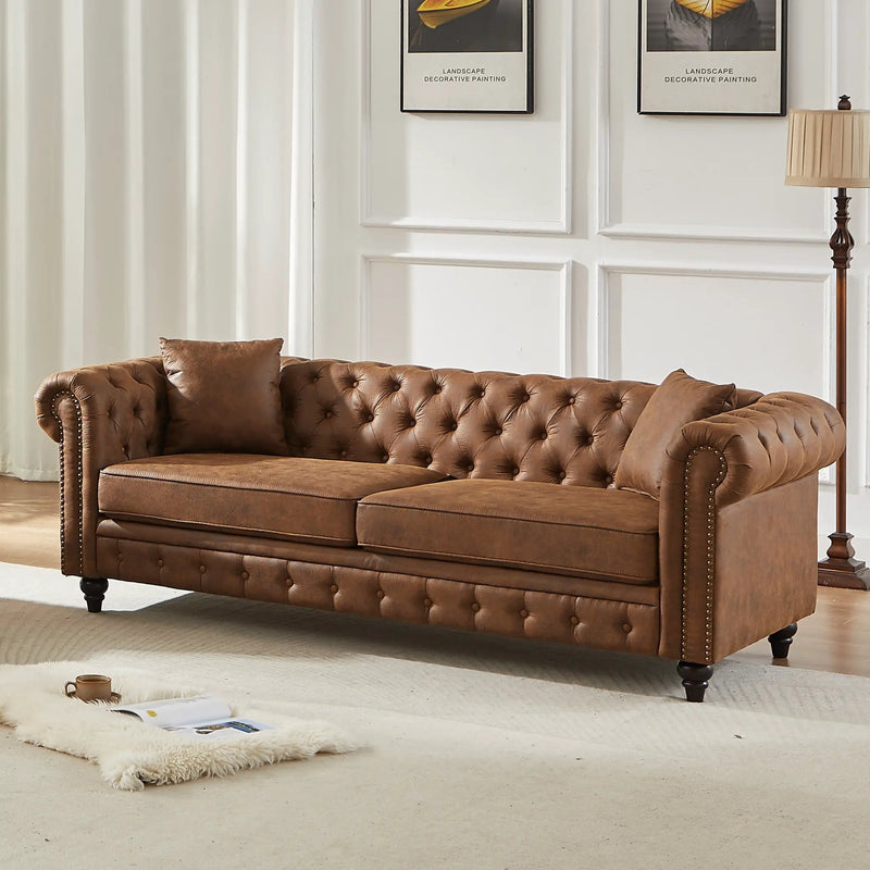 Tech Fabric Chesterfield Sofa with Rolled Arms - 3 Seater by HouseOfZazla