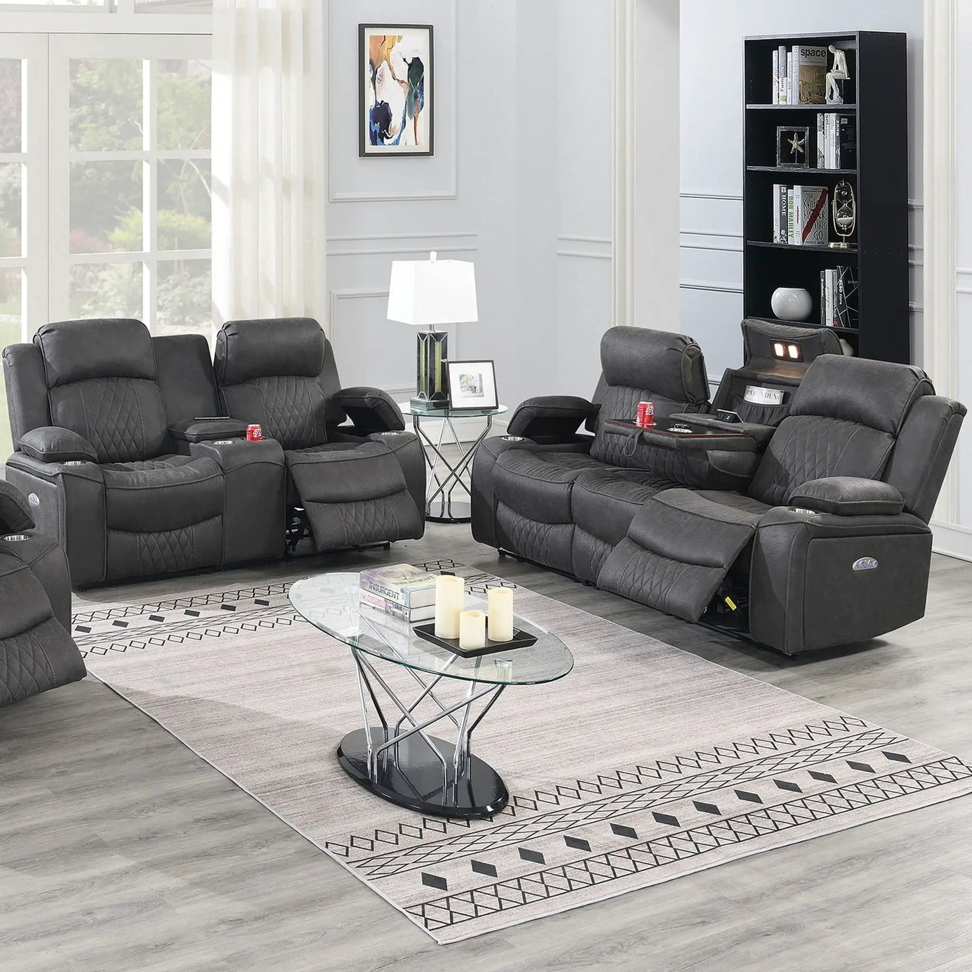 Power Motion Living Room Set With USB Port, Adjustable Headrest, Cup Holder by HouseOfZazla
