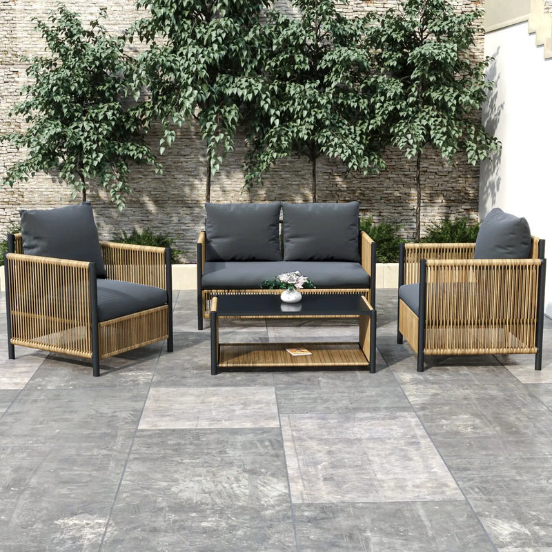 Patio 4-Piece Brown PE Wicker Sofa Set with Grey Cushions by HouseOfZazla
