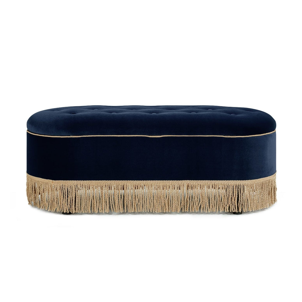 Melinda - Oval Tufted Bullion Fringe Storage Bench, photo 2 of 28