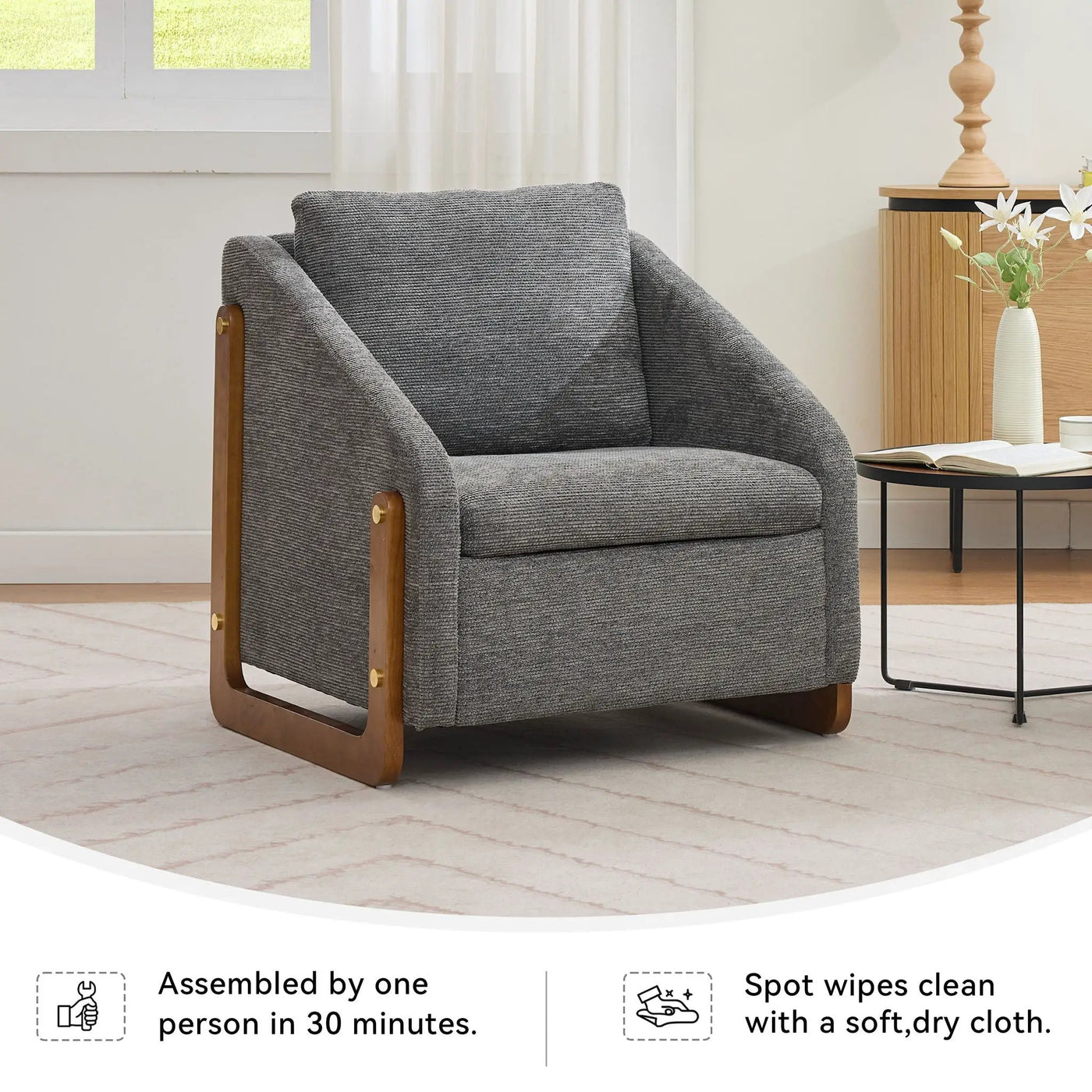Modern Upholstered Armchair With Wooden Side Frame by Unique Piece Furniture