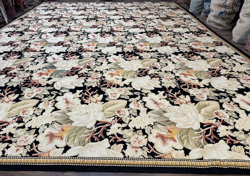Palace Size Needlepoint Rug 13x17, Extra Large Wool Floral Handmade Carpet, European Design, Botanical by Jewel Rugs