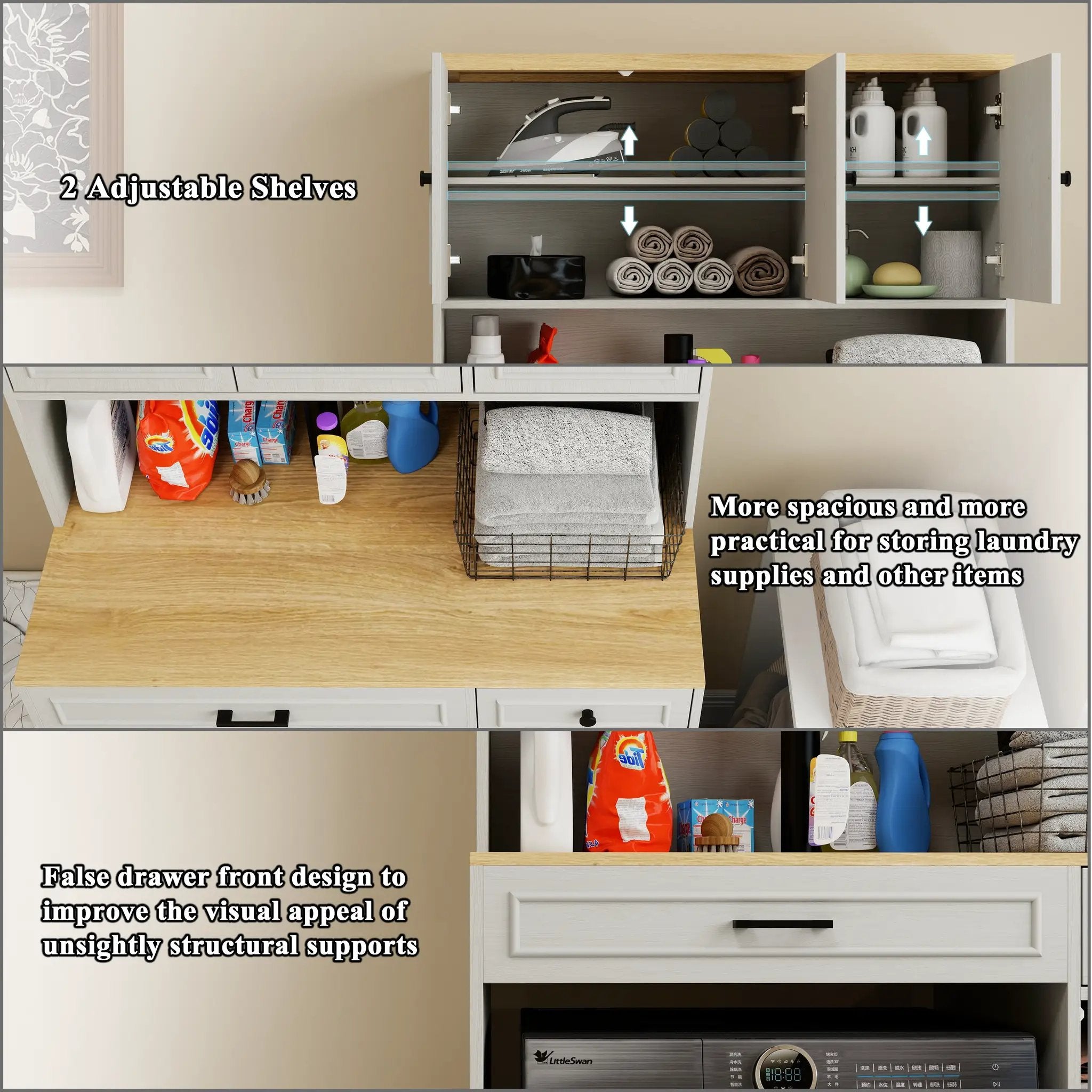 Over The Washer, Dryer And Robot Vacuum Storage Cabinet - Antique by HouseOfZazla