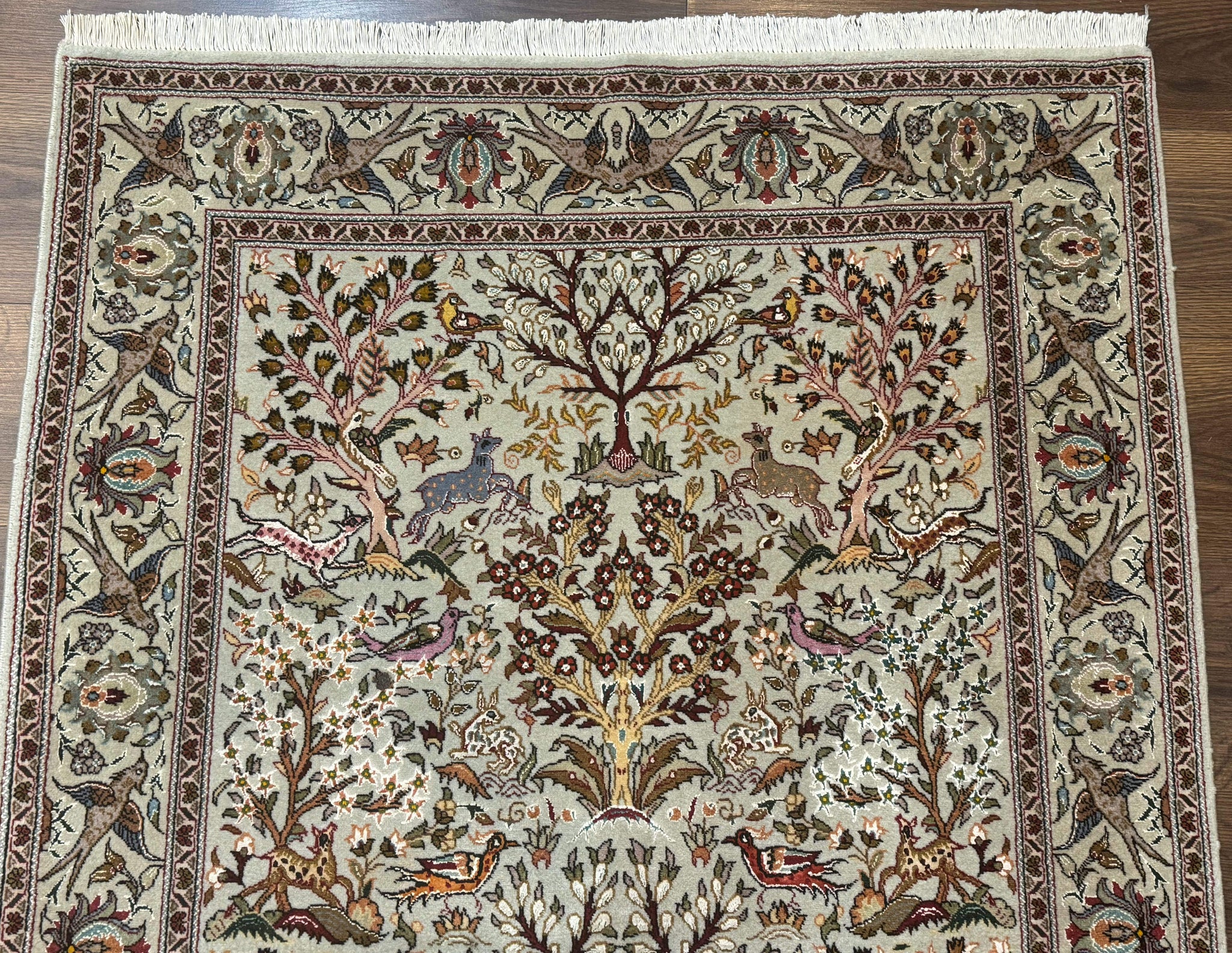 Wonderful Persian Tabriz Rug 3x5, Tree of Life, Animal Pictorials, Birds, Wool & Silk Highlights, Fine 330 KPSI by Jewel Rugs