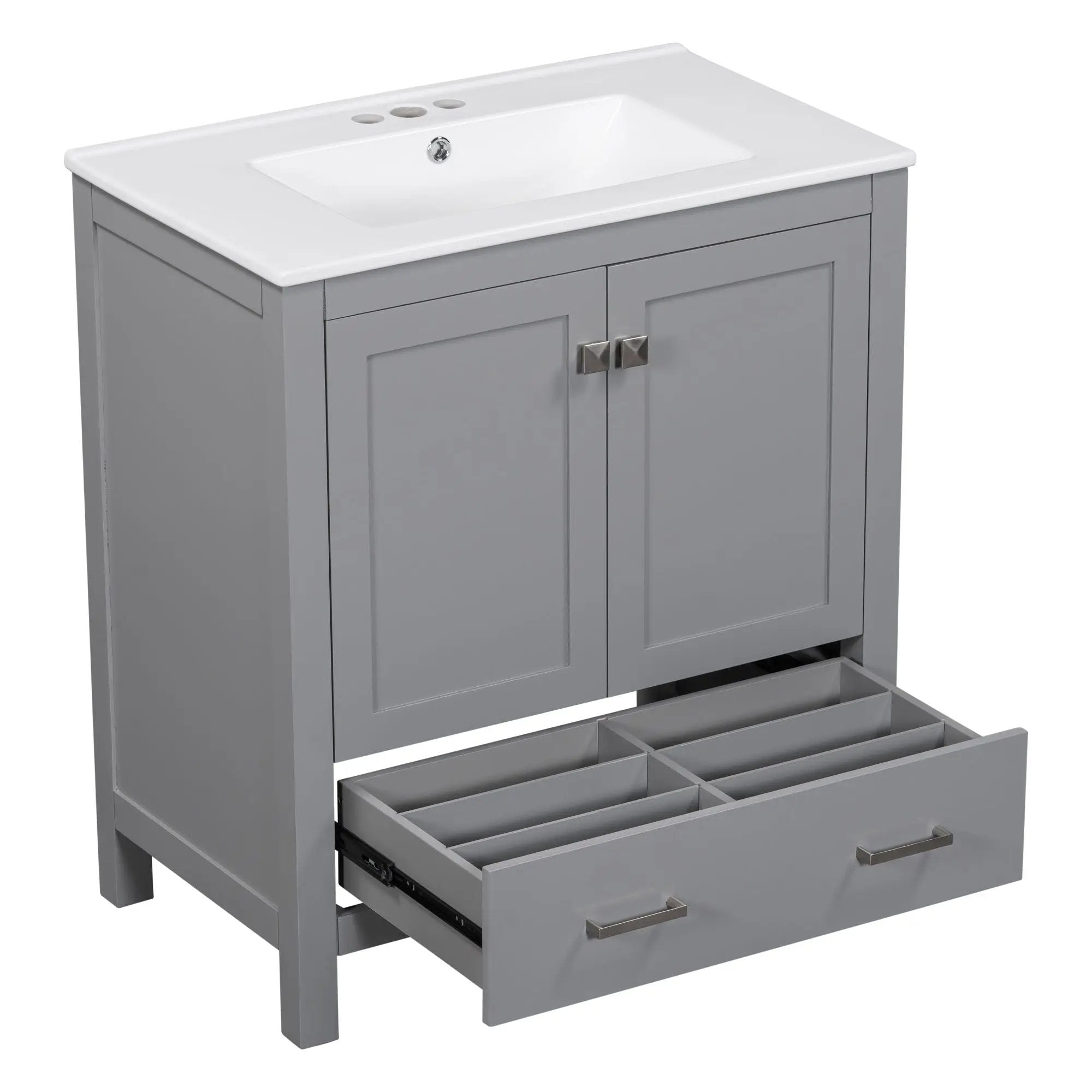 Bathroom Vanity With Single Sink, Combo Cabinet Undermount Sink, Bathroom Storage Cabinet With Two Doors And A Drawer, Soft Closing, Multifunctional Storage, Solid Wood Frame by HouseOfZazla