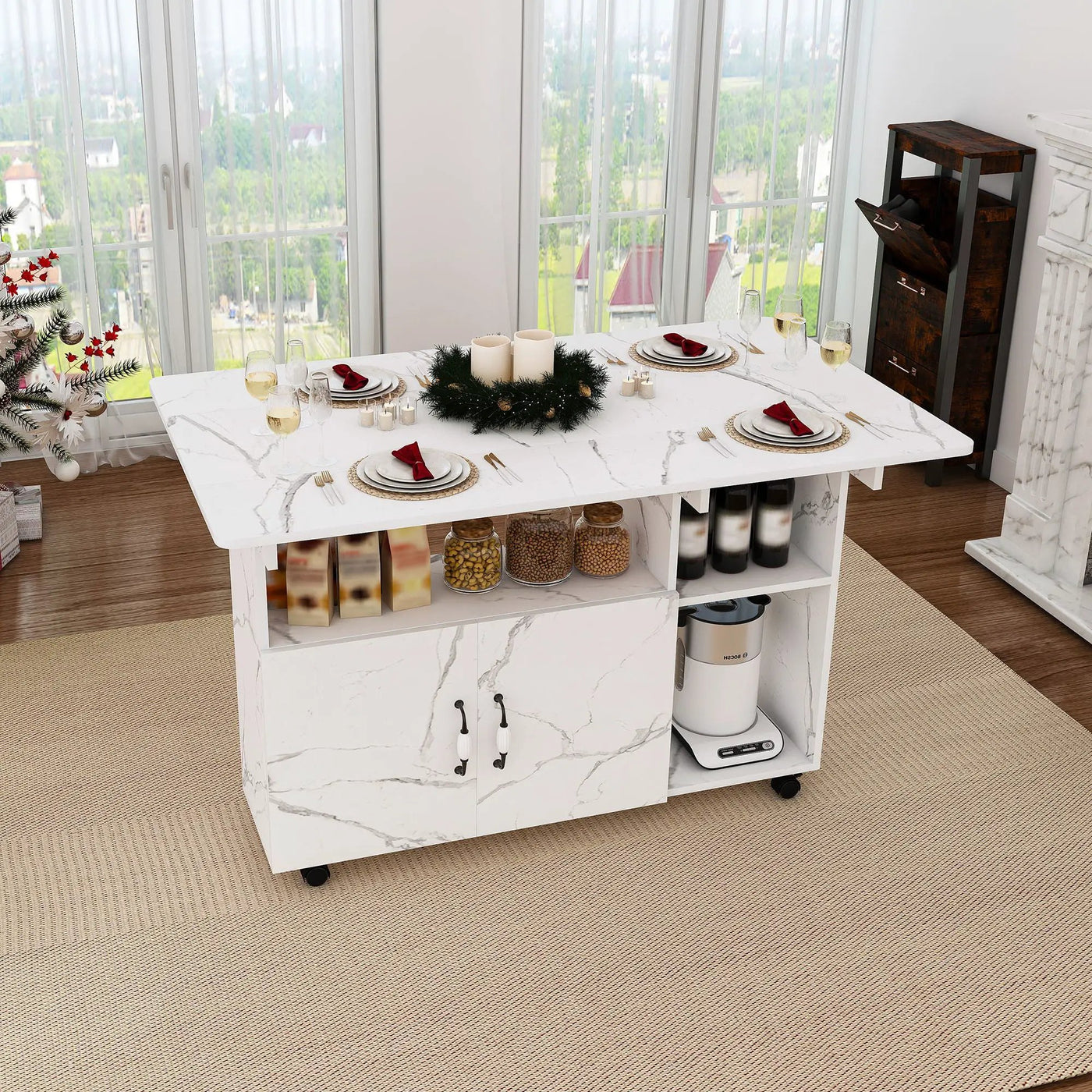Multi Functional Folding Table With Storage Shelves And Wheels by Unique Piece Furniture