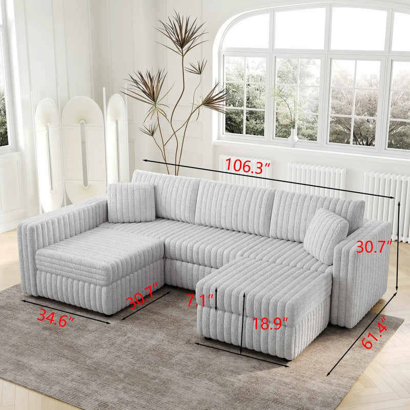 106.3" U-Shaped 4-Person Sofa with Ottoman by HouseOfZazla