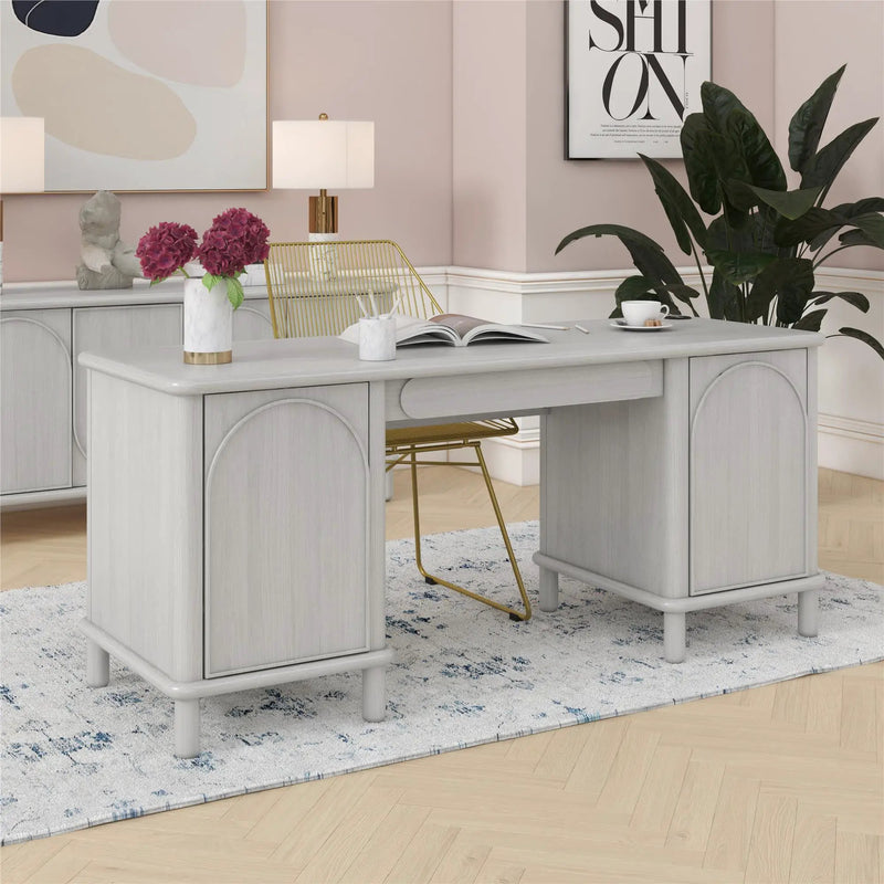 Selena - Double Pedestal Desk - Rustic White by Unique Piece Furniture