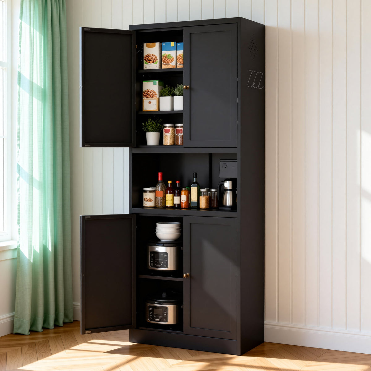 72-Inch High Metal Cabinet with Adjustable Shelves and Drawer - Gray, photo 9 of 10