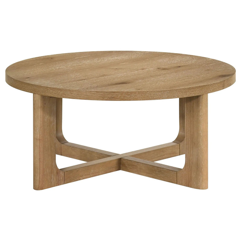 Kessler Round Sculptural Wood Coffee Table Light Oak by Unique Piece Furniture