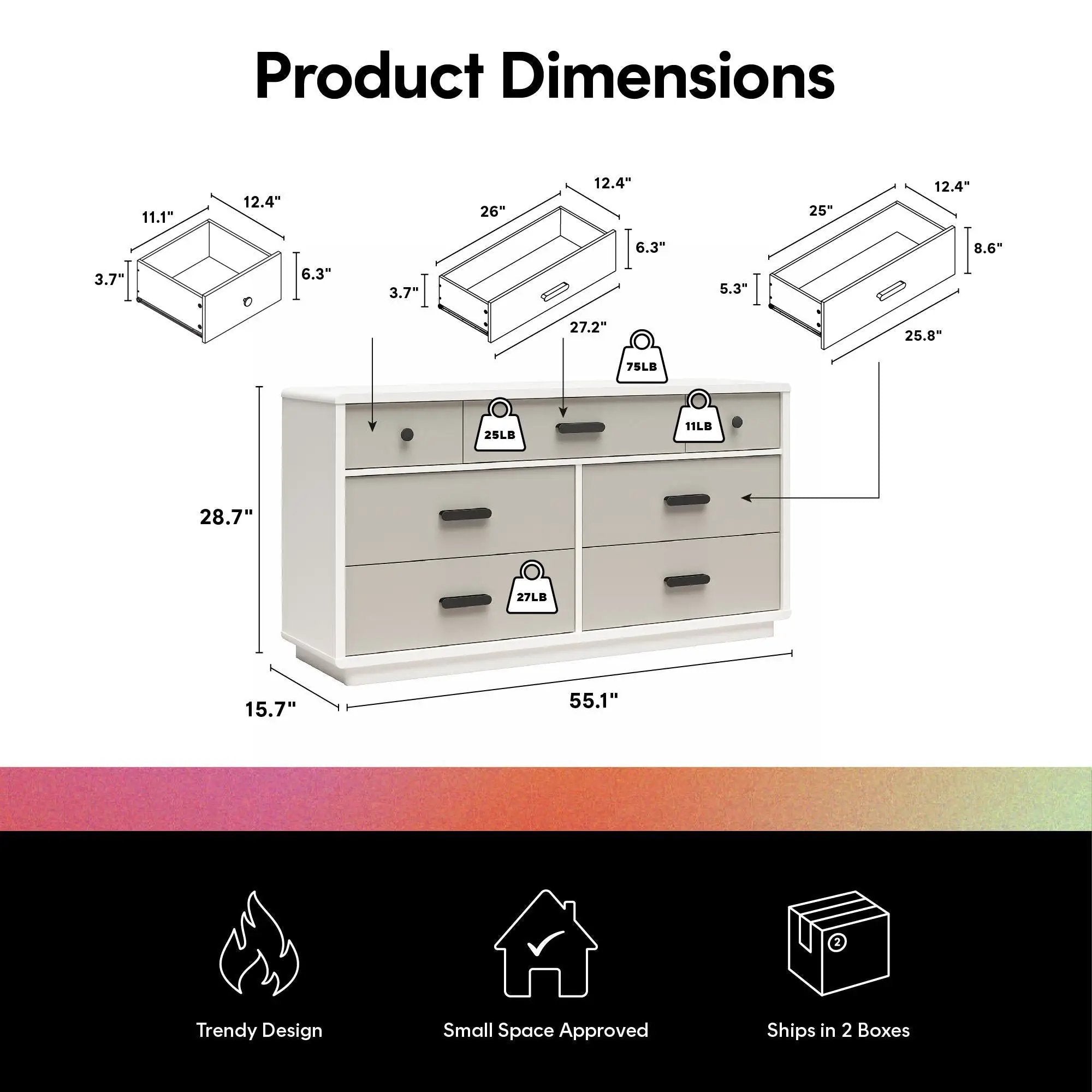 Valencia - 7 Drawer Wide Dresser - Taupe by HouseOfZazla