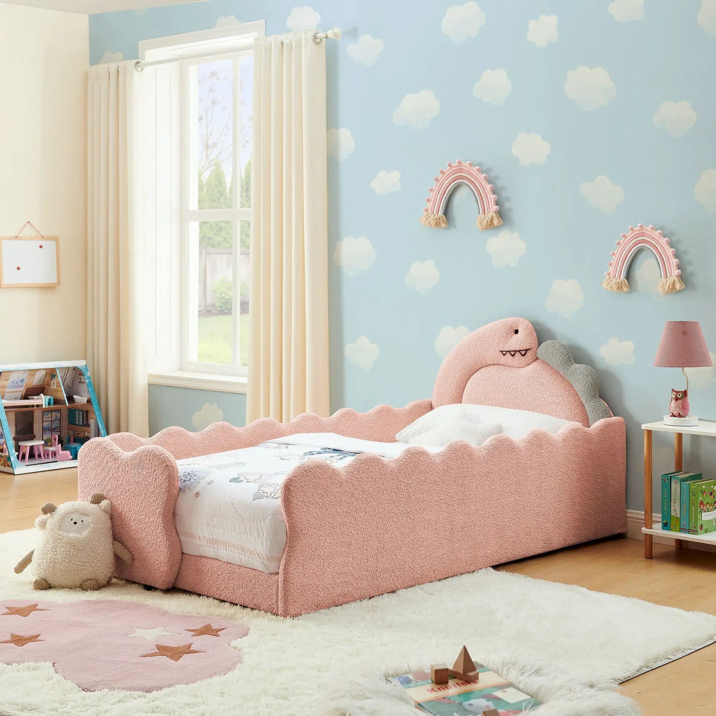 Cute Dinosaur Shaped Bed With Safety Guardrail, Toddler Frame by HouseOfZazla