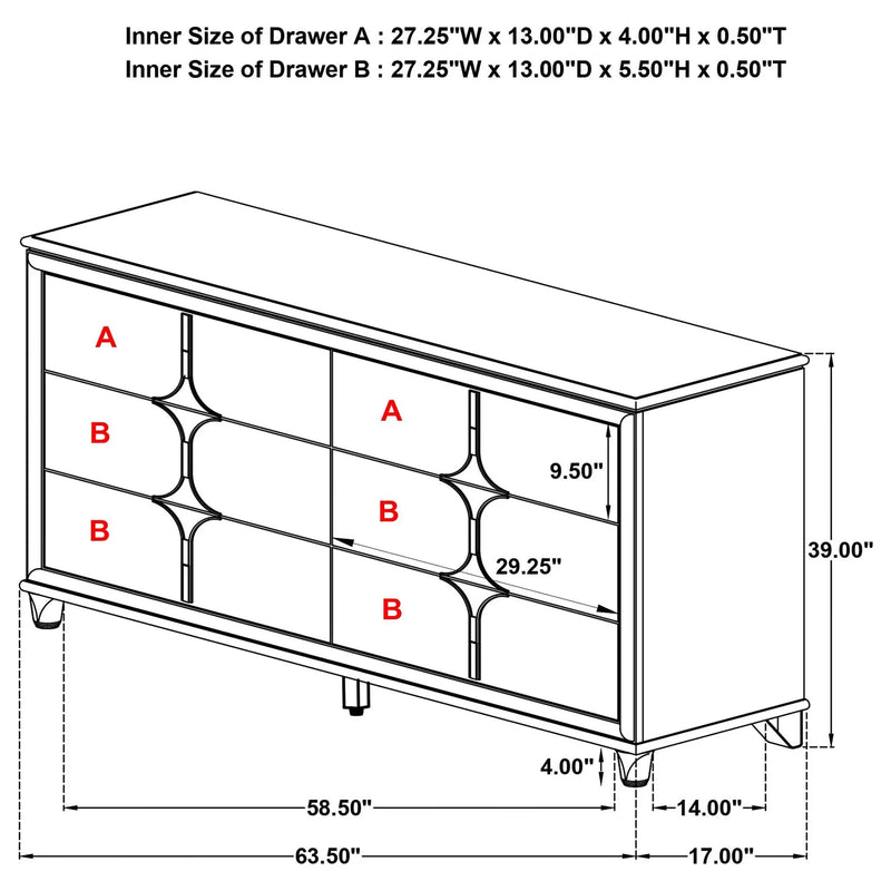 Gwendolyn - 6 Drawer Dresser Cabinet - White by HouseOfZazla
