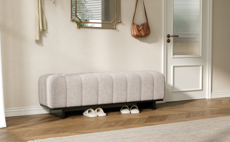 Indoor Dining Bench in Oatmeal Chenille Fabric with Rubber Wood Legs by HouseOfZazla