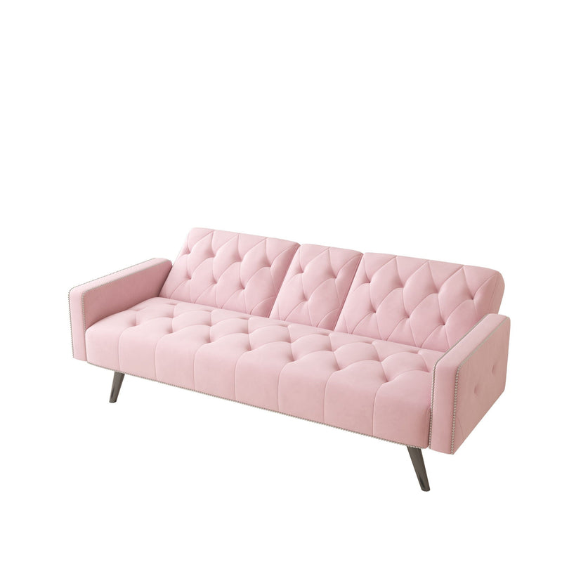 Sofa Bed With Nail Head Trim And Cup Holders - Pink by HouseOfZazla