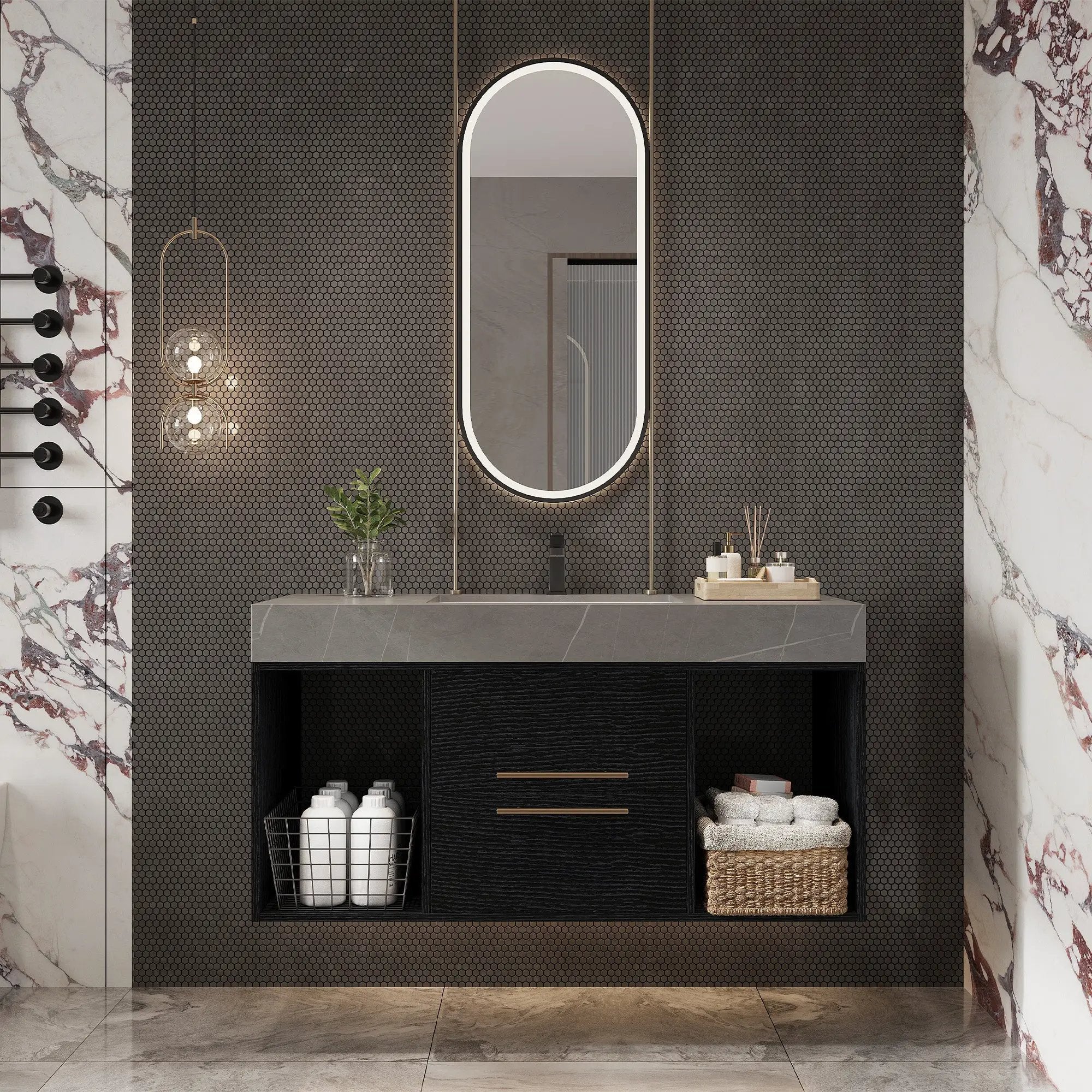 39.4 Inches Single Contemporary Floating Bathroom Vanity by HouseOfZazla