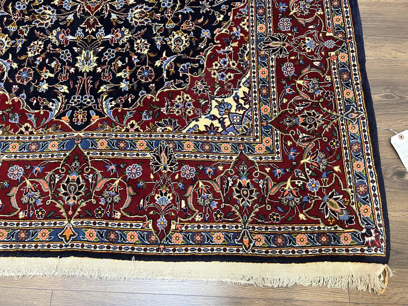 Dark Blue Persian Rug 5x8, Kork Wool Semi Antique Kashan Carpet, Very Fine Lachak Toranj Rug, Hand Knotted Floral Medallion Rug, 5 x 8 Oriental Rug by Jewel Rugs