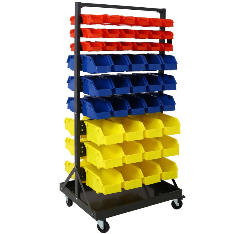90 Parts Bin Shelving Storage Organizer With Locking Wheels For Shop Garage And Home - Black / Yellow by HouseOfZazla
