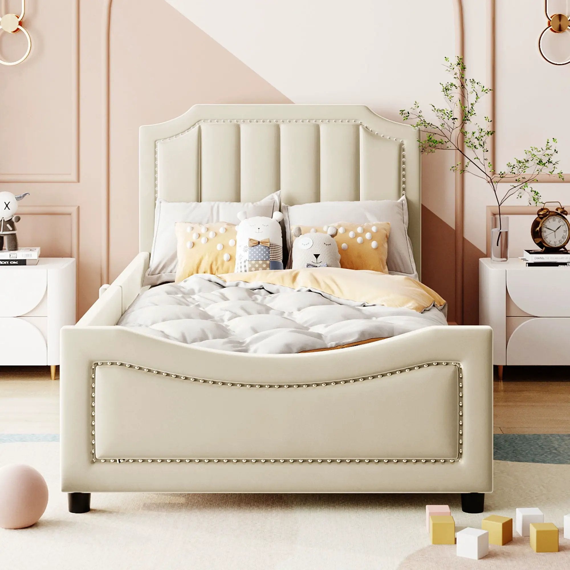 Upholstered Daybed With Classic Stripe Shaped Headboard by HouseOfZazla