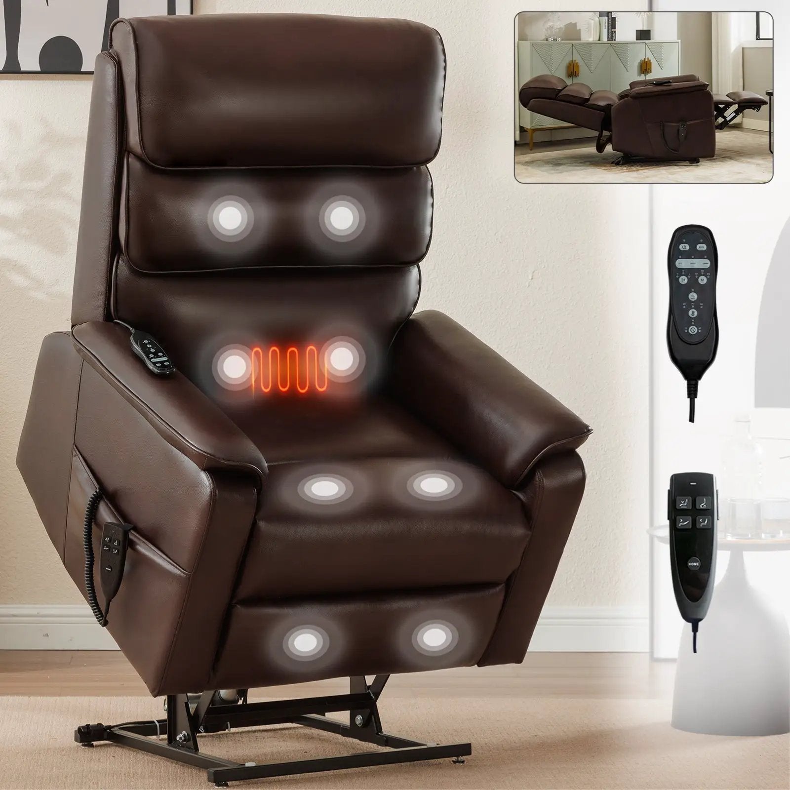 Brown Leatheraire Dual Motor Power Lift Recliner Chair by HouseOfZazla