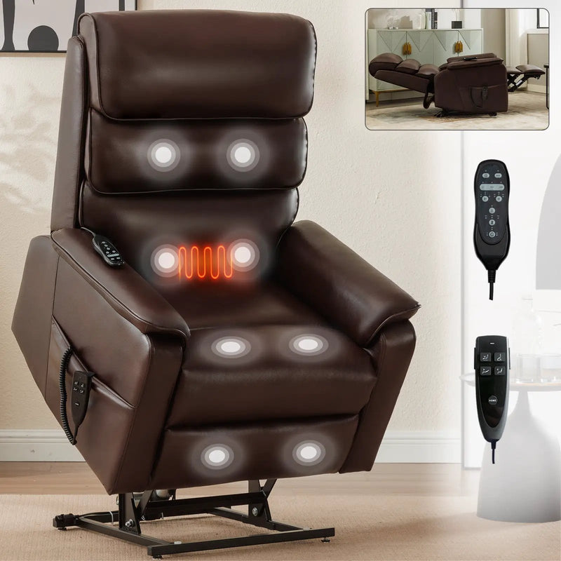 Brown Leatheraire Dual Motor Power Lift Recliner Chair by HouseOfZazla