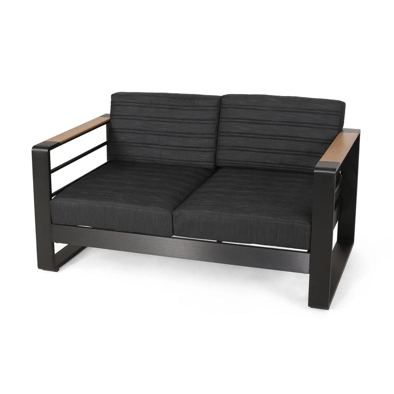 Loveseat With Slat Paneling And Aluminum Frame - Black by HouseOfZazla