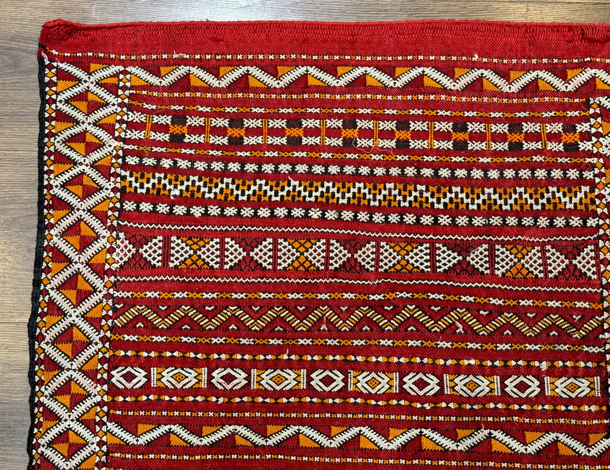 Moroccan Kilim Rug 4x8, Flatweave, Bohemian, Red Ivory Orange by Jewel Rugs