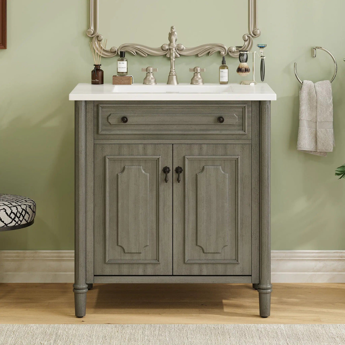 Vintage Bathroom Vanity With Sink, Rustic Cabinet With Soft Close Doors by HouseOfZazla