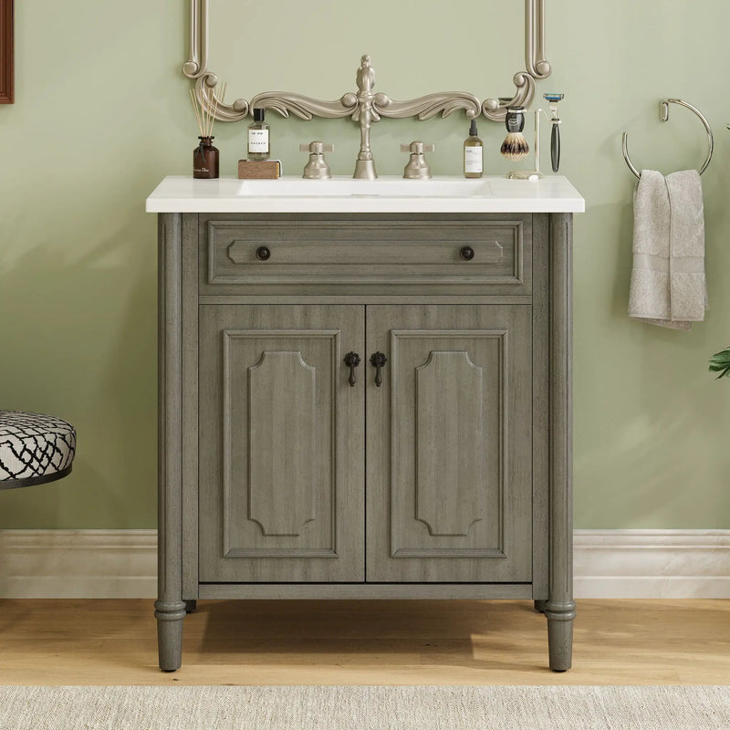 Vintage Bathroom Vanity With Sink, Rustic Cabinet With Soft Close Doors by HouseOfZazla