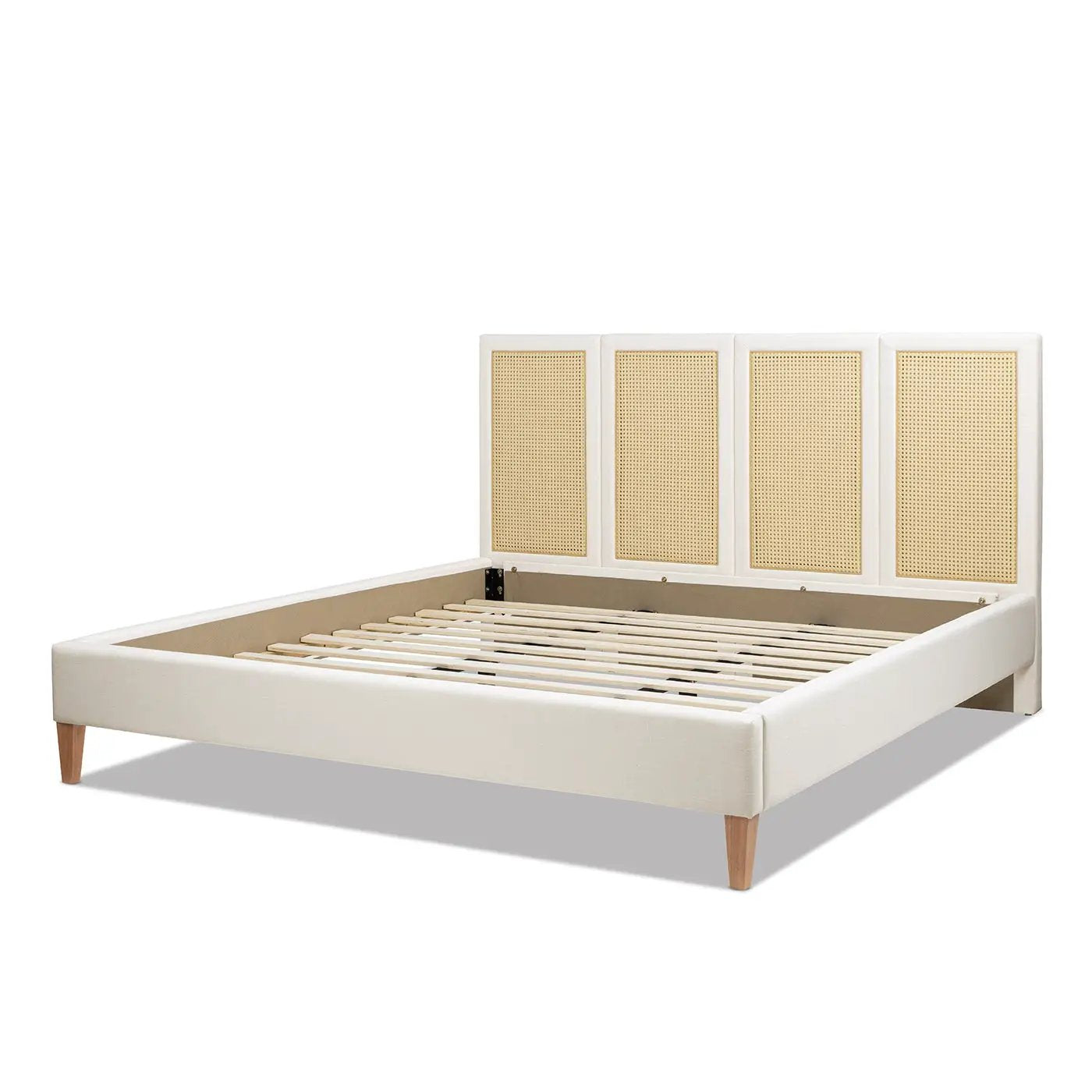 Toscana King Upholstered Cane Back Platform Bed, Antique by HouseOfZazla