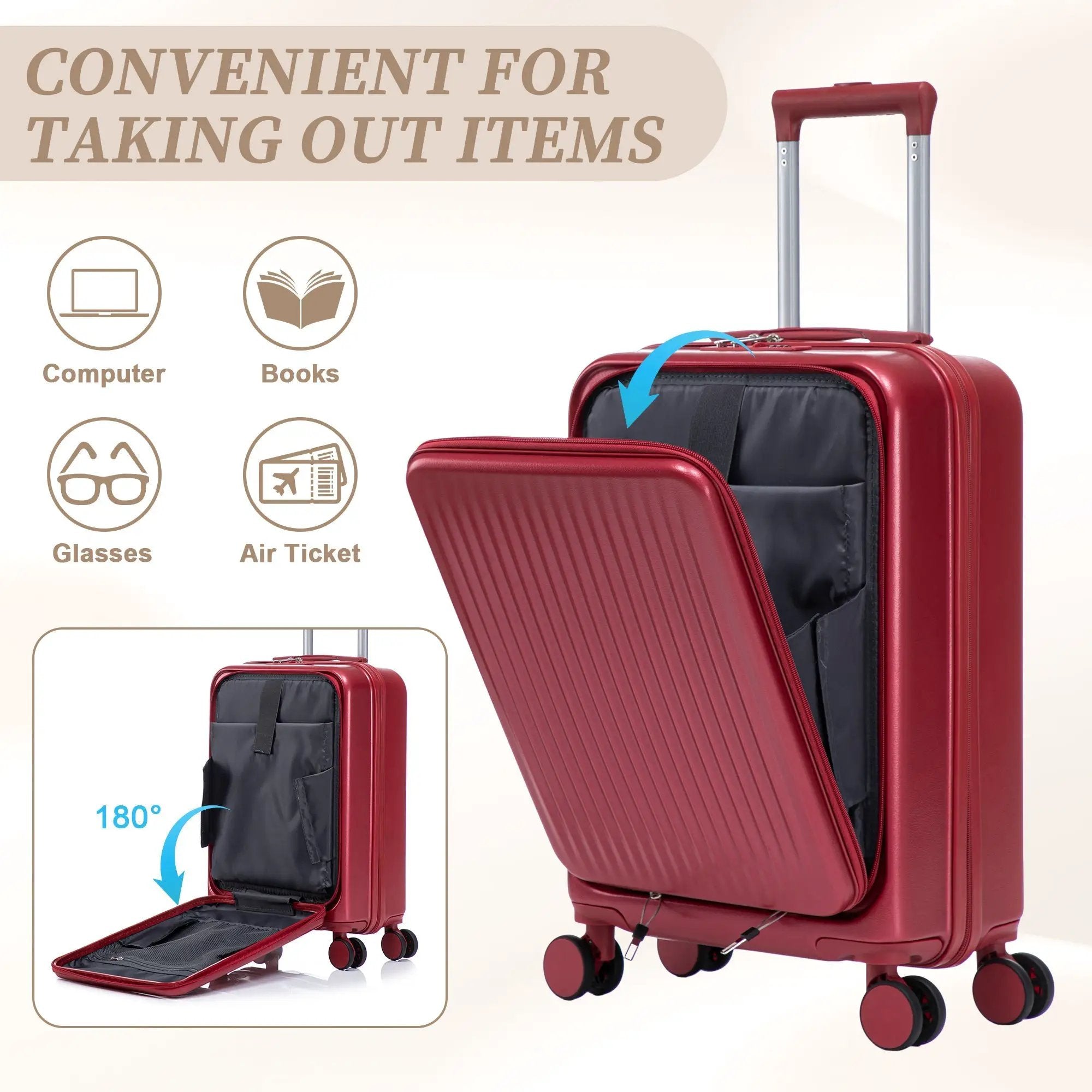 14'/20' 2 pcs ABS Spinner Wheel Luggage Set with Combination Lock and Front Opening Design by HouseOfZazla