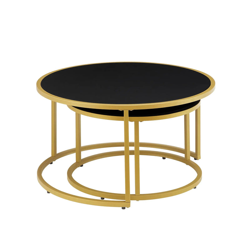 Modern Faux Leather Nesting Round Coffee Table Set of 2 by HouseOfZazla