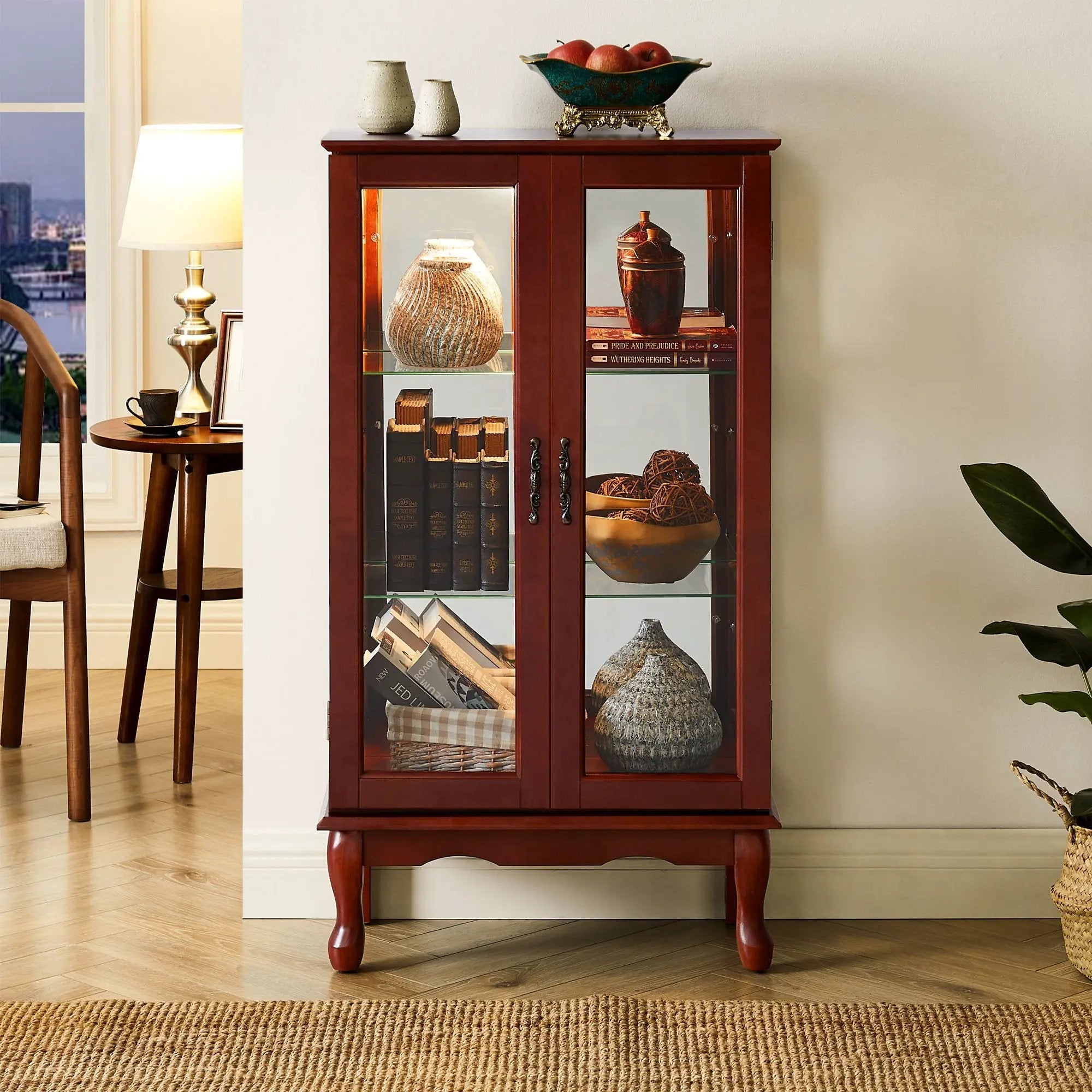 Curio Cabinet Lighted Curio Diapaly Cabinet With Adjustable Shelves And Mirrored Back Panel, Tempered Glass Doors (3 Tier), (E26 Light Bulb Not Included) by Unique Piece Furniture
