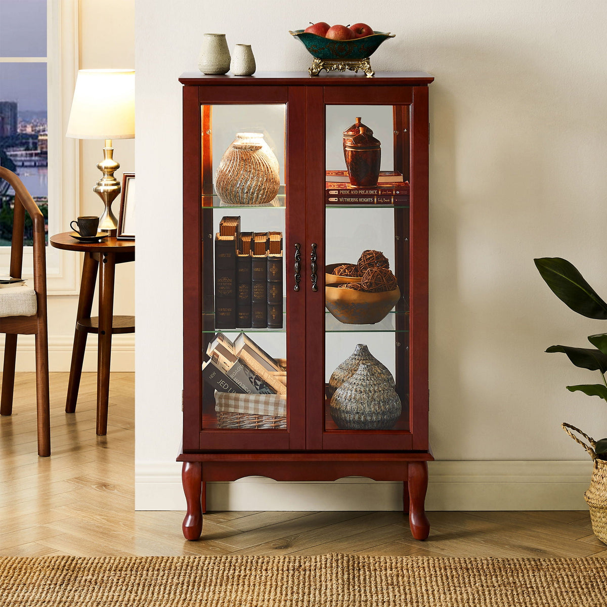 Lighted Curio Display Cabinet with Adjustable Shelves - Light Brown, Dark Brown, Dark Red, photo 25 of 40