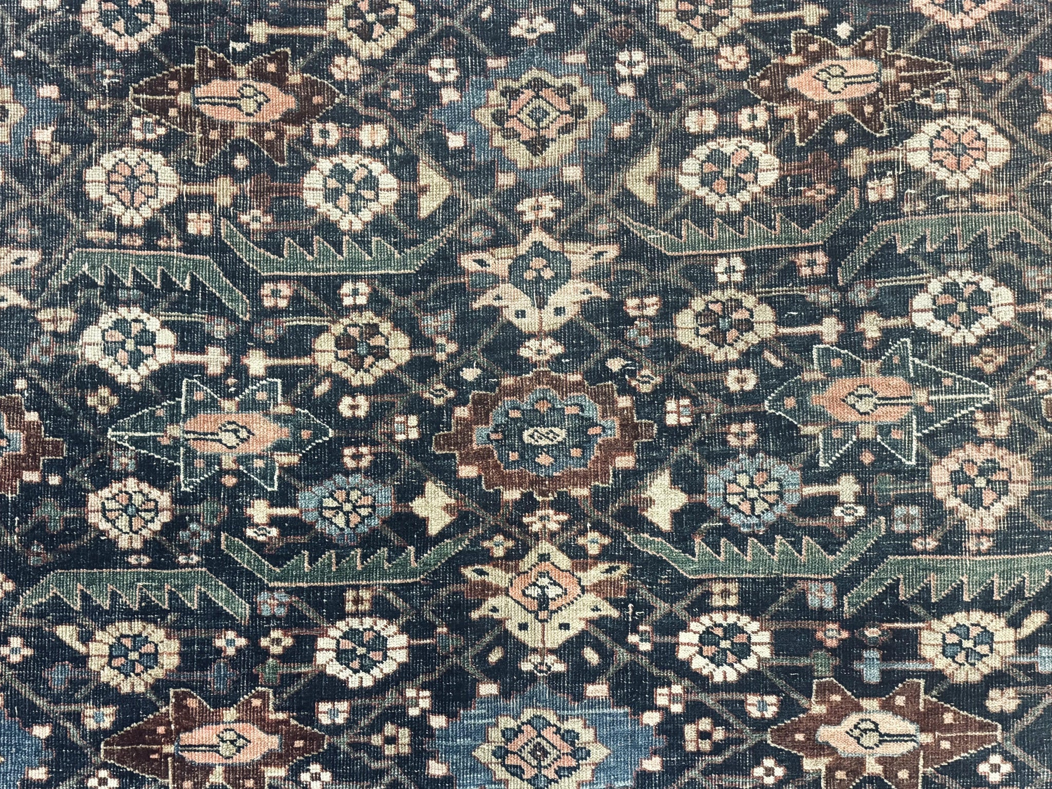 Antique Persian Bidjar Rug 8x15 – Navy Blue, Herati Pattern, Early 20th Century by Jewel Rugs