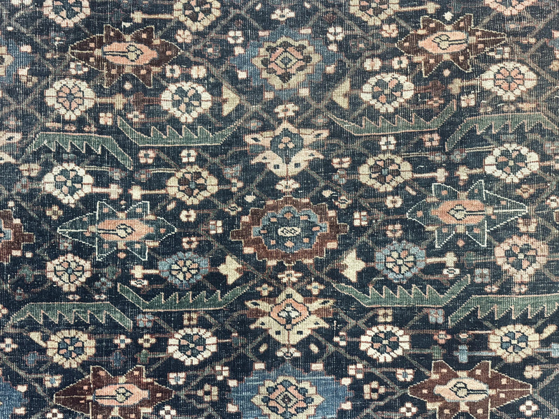 Antique Persian Bidjar Rug 8x15 – Navy Blue, Herati Pattern, Early 20th Century by Jewel Rugs