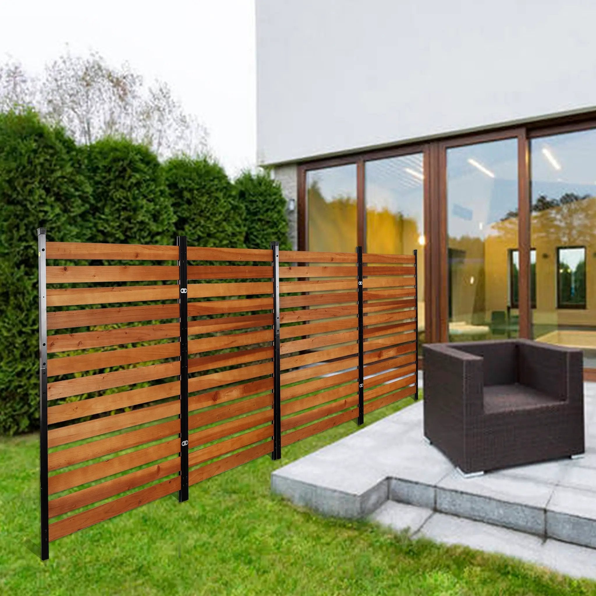 Air Conditioner Fence, 60in H x 38in W (2-Panel) Wood Fence Panels with Metal Stakes by HouseOfZazla