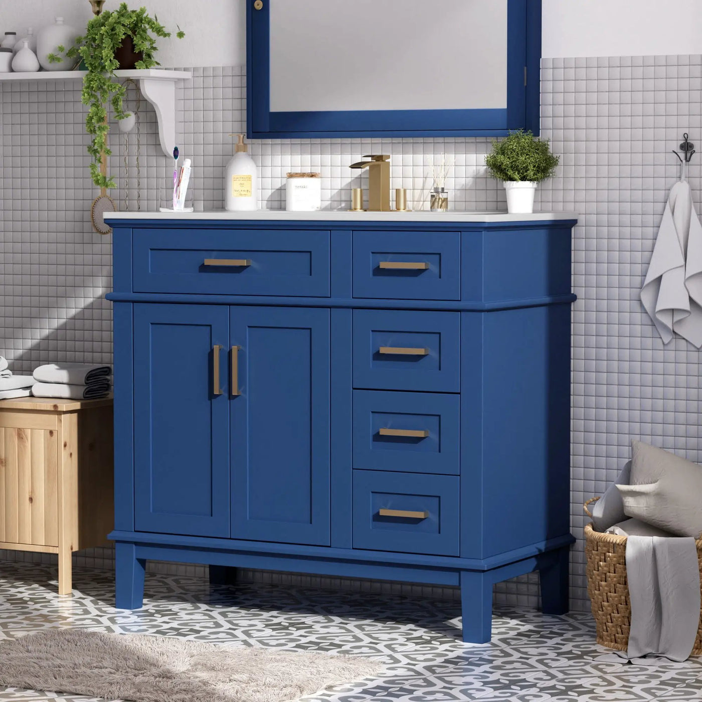 Modern Bathroom Vanity With Ceramic Sink, Soft Close Storage Cabinet by Unique Piece Furniture