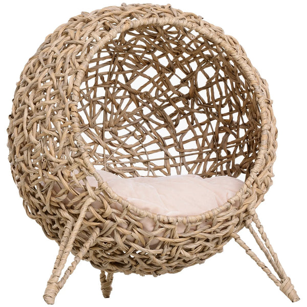 20.5' Weaved Banana Leaf Cat Bed with Cushion Beige