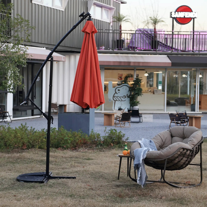 10ft Solar LED Offset Hanging Market Patio Umbrella (Orange) (No Base) by HouseOfZazla